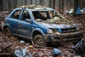 Crushed cars at a scrap yard