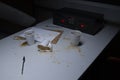 Police Custody Interview Room - Cassette Recorder and Crushed Coffee Cup