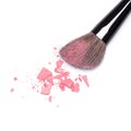 Crushed compact blush pink color with makeup brush Royalty Free Stock Photo