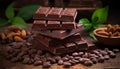 Crushed dark chocolate pieces and cocoa beans on culinary background for recipes Royalty Free Stock Photo
