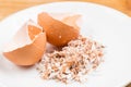 Crushed egg shell on plate Royalty Free Stock Photo
