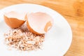 Crushed egg shell on plate Royalty Free Stock Photo