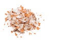 Crushed egg shell on white background flushed left