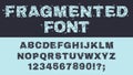 Crushed glass alphabet. Cracked broken abc font, smashed glass letters and numbers, shattered, fragmented broken letters flat