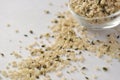 Crushed Hemp hearts or seeds - natural and nutritious dietary supplement suitable for vegans Royalty Free Stock Photo