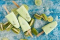 Crushed ice cubes and lemon, kiwi, homemade ice cream on vintage Royalty Free Stock Photo