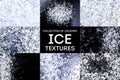 Crushed ice texture. Ice cubes on black background. Copy space, top view. Collection Royalty Free Stock Photo