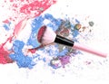 Crushed makeup on white background. The eye shadows Royalty Free Stock Photo