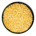 Crushed polished wheat grains in bowl isolated