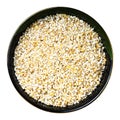 Crushed pot barley groats in round bowl isolated Royalty Free Stock Photo