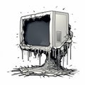 Dystopian Cartoon: Computer Breakdown In A Tenebrous World