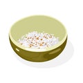 Crushed roasted sesame seeds and peanuts are in olive green colored bowl. Delicious asian seasoning. Royalty Free Stock Photo