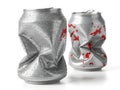 Crushed soda cans with red stains Royalty Free Stock Photo