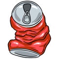 Crushed Soda Cola Steel Can Cartoon Illustration in Vector Used to Recycle or as Rubbish Thrown Away