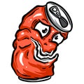 Crushed Soda Cola Steel Can Cartoon Illustration in Vector Used to Recycle or as Rubbish Thrown Away Royalty Free Stock Photo