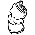 Crushed Soda Cola Steel Can Cartoon Illustration in Vector Used to Recycle or as Rubbish Thrown Away Royalty Free Stock Photo