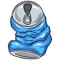 Crushed Soda Cola Steel Can Cartoon Illustration in Vector Used to Recycle or as Rubbish Thrown Away Royalty Free Stock Photo