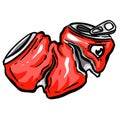 Crushed Soda Cola Steel Can Cartoon Illustration in Vector Used to Recycle or as Rubbish Thrown Away Royalty Free Stock Photo