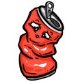 Crushed Soda Cola Steel Can Cartoon Illustration in Vector Used to Recycle or as Rubbish Thrown Away Royalty Free Stock Photo