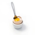 Crushed soft-boiled egg witch spoon inside