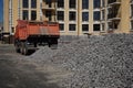 Crushed stone mounds.Grey crushed stones in close up,Versatile building material for horticulture,landscape gardening or road