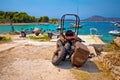 Crushed tractor by the sea on island Prvic Royalty Free Stock Photo