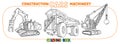Crushing equipment and dump truck. Coloring book