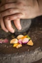 Crushing ingredients for a cooking class