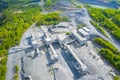 Crushing and screening plant for processing and sorting crushed stone, sand and gravel. View from above