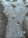 A crust of ice on a frozen puddle as an abstract background Royalty Free Stock Photo