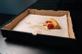 The crust are leftovers from the pizza in the box. The concept of finishing a meal. Fast food delivery