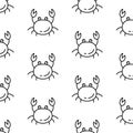 Crustacean vector seamless pattern. Background marine theme. Crab icon repeating element. Line style underwater stock illustration