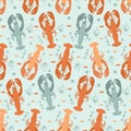 Crustaceans seamless pattern. Underwater world repeated background. Lobster and crawfishes. Vector hand drawn flat illustration Royalty Free Stock Photo