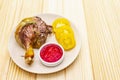 Crusty roasted duck leg. Traditional French food confit preparation