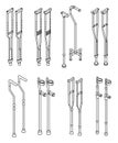 Crutches icon set vector outine