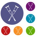 Crutches icons set