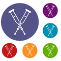 Crutches icons set