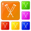 Crutches icons set vector color