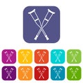 Crutches icons set