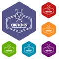 Crutches icons vector hexahedron