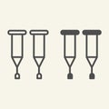 Crutches line and solid icon. Stick with a crosspiece for lame person outline style pictogram on white background