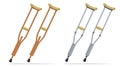 Crutches. Medical realistic objects. Treatment and rehabilitation of people with leg injuries. Vector