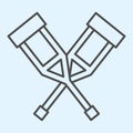 Crutches thin line icon. Support, disabled lame person walking stick stands. Health care vector design concept, outline