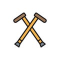 Crutches, walking sticks, crutch flat color line icon.