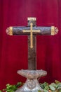 Cruz de la Parra, wooden cross erected by Columbus. Located in the cathedral of Baracoa, Cub Royalty Free Stock Photo