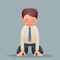 Cry Tears Vintage Businessman Despair Suffer Grief Character Icon Retro Cartoon Design Vector Illustration