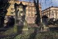 Crying angel organist tombstone on Malostransky cemetery, Prague, Czech republic