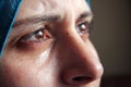 Crying arab muslim woman with tears Royalty Free Stock Photo