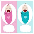 Crying baby with baby, boy, girl vector greeting Royalty Free Stock Photo