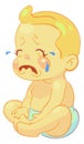 Crying baby. Cartoon toddler in tears. Sad kid Royalty Free Stock Photo